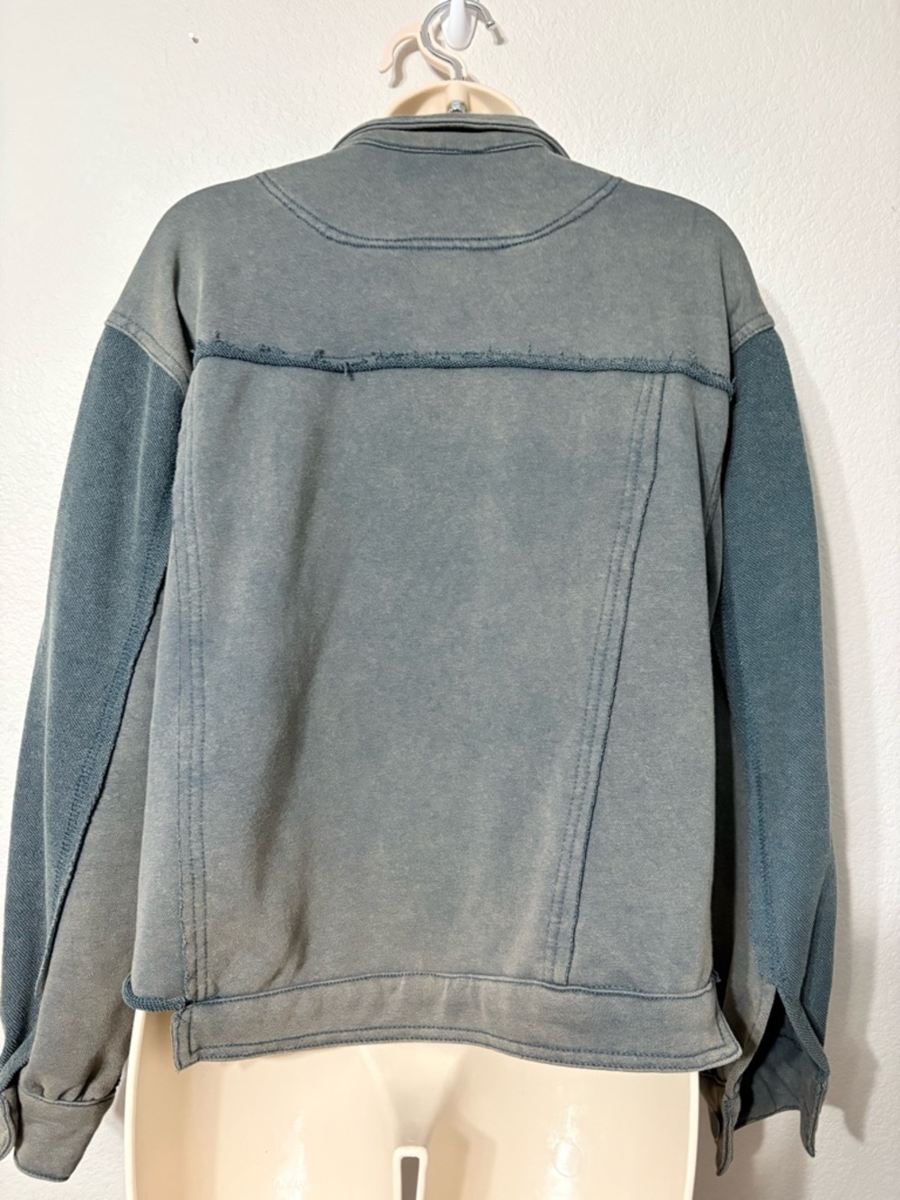 Vici Cropped Teal Blue Green Patchwork Terry Jacket Lightweight Ballon Sleeves S - Picture 10 of 16